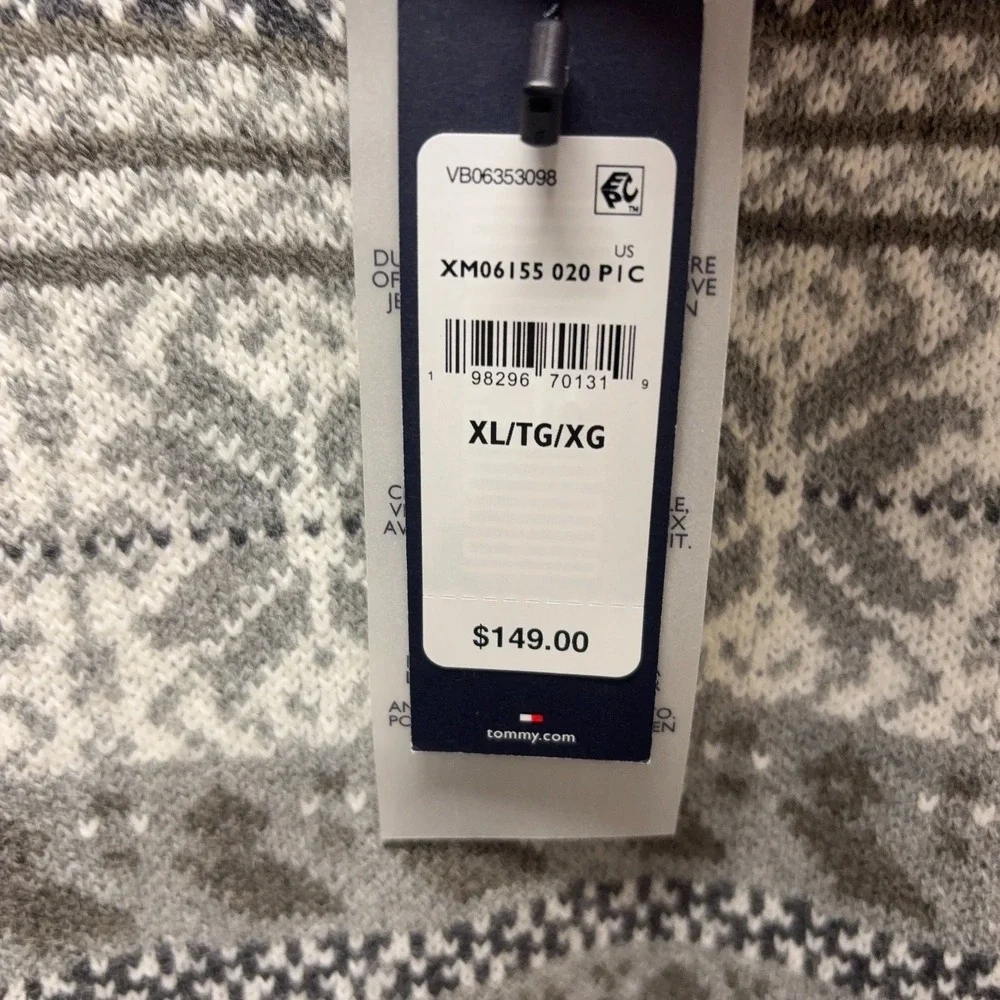 Tommy Hilfiger Sweater Mens XL Gray Pullover Mock Neck Long Sleeve Fair Isle New